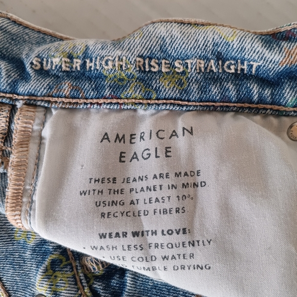 American Eagle Jeans Size 8 Love Pride Rainbow‎ Pattern Super High Rise Straight - Picture 4 of 10